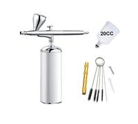 DMETE Juego de aerógrafo automático actualizado Mini con compresor y boquillas 0,3 mm mano portátil doble acción acero inalámbrico cepillo aire Soplado conveniente(Part C white)