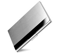 DMFLY - Funda delgada para tarjetas de visita para hombres y mujeres, estuche de metal de bolsillo, tarjetero de visita profesional de acero inoxidable, plata, plata