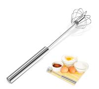 Dmikcav Batidor de huevos de acero inoxidable, batidora de mano de 12 pulgadas, batidor semiautomático mejorado, ideal para mezclar, batir, herramienta de hornear, batir huevos, mantequilla y leche