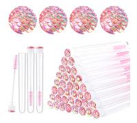 Dming 50pcs Cepillo de Pestañas Varita de Pestañas Herramienta de Maquillaje Extensión de Pestañas Suministros Cepillo de Limpieza Diamante Mascara Escala l Rosa