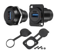DMiotech Conector USB 3.0 a tipo C para montaje en panel, color negro, 2 | Adaptador de montaje en panel hembra a hembra redondo/tipo D, 5 Gbps, 5 V1 A, cubierta antipolvo para coche, barco