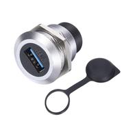 DMiotech Conector USB 3.0 a tipo C para montaje en panel, redondo, plateado | Adaptador de montaje en panel hembra a hembra de 5 Gbps 5 V1 A cubierta antipolvo incluida para coche, barco