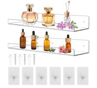 DMJJSD Estantería de pared sin taladrar, 2 unidades, estantería flotante de acrílico transparente para libros, fotos y decoración del hogar, estante de cocina