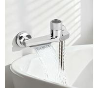 DMJJSD Grifo de bañera con termostato con 2 salidas, grifo de ducha con botón de seguridad, grifo mezclador para bañera y ducha, montaje en pared, cromado