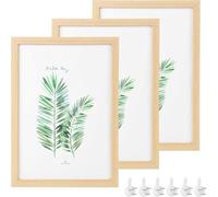 DMJJSD® Juego de 3 Marcos de Fotos Certificado A4 Marcos de Fotos de Madera Maciza A4 de Roble con Vidrio de Plexi para Montaje en Mesa y Pared Juego de Marcos para Fotos, Pósters, Rompecabezas (23x32