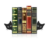 DMJJSD Sujetalibros de metal 2 unidades, sujetalibros con gato mirando, 18 x 15 x 8 cm, sujetalibros negro, decoración de estantería, soporte para libros para el hogar, oficina, escuela, amantes de