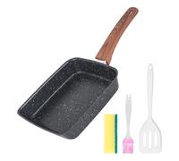 DMJJSD® Tamagoyaki - Sartén de inducción para huevos japonesa, con espátula de silicona, cepillo, esponja, revestimiento antiadherente, para todo tipo de cocinas, horno 19 x 16 cm