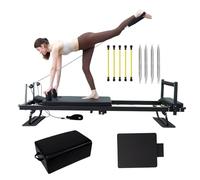 DMJLI-T Juego de Máquina Reformadora de Pilates, Pilates Reformer - Equipo de Entrenamiento de Fuerza con Trampolín para Principiantes E Intermedios,Black-20box