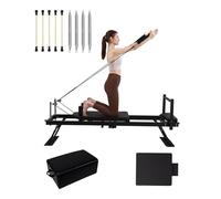 DMJLI-T Máquina Reformadora de Pilates Plegable con Trampolín, Máquina de Ejercicio de Pilates con 4 Muelles y 5 Cuerdas para el Hogar y el Gimnasio,Black-10box