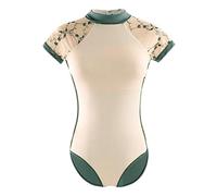 DMLAYHP Chaqueta de Danza Ballet Leotardo de Ballet for Mujer, de Malla, con Cuello Alto y Hebilla Oculta. Diseño en V.(Green,2XL 175-180cm)