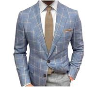 Dmmtot Blazer para hombre, casual, de negocios, ligero, ajuste regular, chaquetas inteligentes, estampado a cuadros, traje de oficina, blazers cómodos, suaves, formales, de manga larga, para oficina,