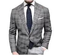 Dmmtot Blazer para hombre, casual, de negocios, ligero, ajuste regular, chaquetas inteligentes, estampado a cuadros, traje de oficina, blazers cómodos, suaves, formales, de manga larga, para oficina,