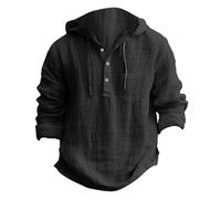 Dmmtot Camisas de lino de manga larga con capucha para hombre, diseño de cordón y bolsillos, sin botones, ligeras, transpirables, suaves, elegantes, de color liso, ropa de playa, ropa masculina,