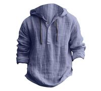 Dmmtot Camisas de lino de manga larga con capucha para hombre, diseño de cordón y bolsillos, sin botones, ligeras, transpirables, suaves, elegantes, de color liso, ropa de playa, ropa masculina,