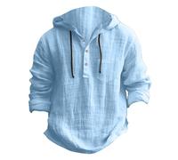 Dmmtot Camisas de lino de manga larga con capucha para hombre, diseño de cordón y bolsillos, sin botones, ligeras, transpirables, suaves, elegantes, de color liso, ropa de playa, ropa masculina,