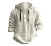 Dmmtot Camisas de lino de manga larga con capucha para hombre, diseño de cordón y bolsillos, sin botones, ligeras, transpirables, suaves, elegantes, de color liso, ropa de playa, ropa masculina,