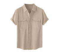 Dmmtot Camisas de lino para hombre, camisas de lino con botones del Reino Unido, blusa de manga corta, elegante, casual, camisas hawaianas, camisetas ligeras con dos bolsillos en el pecho, camisas