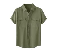 Dmmtot Camisas de lino para hombre, camisas de lino con botones del Reino Unido, blusa de manga corta, elegante, casual, camisas hawaianas, camisetas ligeras con dos bolsillos en el pecho, camisas