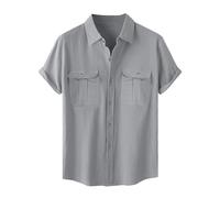 Dmmtot Camisas de lino para hombre, camisas de lino con botones del Reino Unido, blusa de manga corta, elegante, casual, camisas hawaianas, camisetas ligeras con dos bolsillos en el pecho, camisas