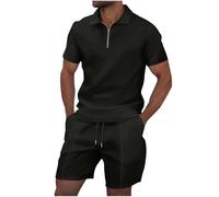 Dmmtot Conjunto de chándal para hombre, polo Henley con media cremallera, camisas y pantalones cortos, 2 piezas, traje de verano, ropa deportiva, suave, transpirable, gimnasio, fitness, golf, polo,