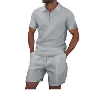 Dmmtot Conjunto de chándal para hombre, polo Henley con media cremallera, camisas y pantalones cortos, 2 piezas, traje de verano, ropa deportiva, suave, transpirable, gimnasio, fitness, golf, polo,