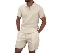 Dmmtot Conjunto de chándal para hombre, polo Henley con media cremallera, camisas y pantalones cortos, 2 piezas, traje de verano, ropa deportiva, suave, transpirable, gimnasio, fitness, golf, polo,