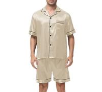 Dmmtot Conjunto de pijama de seda satinada para hombre, 2 piezas, con botones, pantalones cortos, ropa de descanso con bolsillos, cómoda, ligera, transpirable, para verano, ocio, comodidad, ropa de