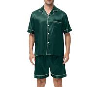 Dmmtot Conjunto de pijama de seda satinada para hombre, 2 piezas, con botones, pantalones cortos, ropa de descanso con bolsillos, cómoda, ligera, transpirable, para verano, ocio, comodidad, ropa de