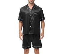 Dmmtot Conjunto de pijama de seda satinada para hombre, 2 piezas, con botones, pantalones cortos, ropa de descanso con bolsillos, cómoda, ligera, transpirable, para verano, ocio, comodidad, ropa de