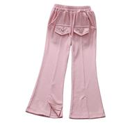Dmmtot Pantalones casuales de algodón para niñas 2025 con cintura elástica acampanada, diseño dividido, pantalones largos casuales con bolsillos, para fiestas, cumpleaños, ropa de calle de 3 a 12 años