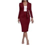 Dmmtot Traje de falda de 2 piezas para mujer, traje formal de oficina, trabajo, chaqueta, falda, conjunto de traje de negocios, casual, chaqueta de manga larga y falda lápiz, elegante traje de primera