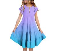 Dmmtot Vestidos de verano para niñas, manga con vuelo, acampanado, casual, degradado, vestidos midi para boda, graduación, bohemio, con volantes, vestidos escalonados, fiestas, viajes, edades de 6 a