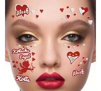 Dmnnlp 3 tatuajes de carnaval y piedras brillantes rojas y blancas, pegatinas de arte facial, corazones, tatuajes de Colonia, carnaval, piedras brillantes, autoadhesivas, para carnaval, Halloween