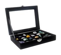 Dmnnlp - Estuche de exhibición de 24 compartimentos para rocas, caja de colección de rocas de terciopelo con tapa transparente de cristal, caja de exhibición y almacenamiento para pequeñas piedras