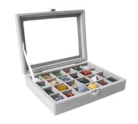 Dmnnlp - Estuche de exhibición de 24 compartimentos para rocas, caja de colección de rocas de terciopelo con tapa transparente de cristal, caja de exhibición y almacenamiento para pequeñas piedras