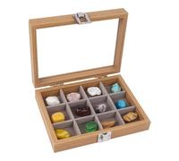 Dmnnlp Vitrina de 12 rejillas de roca, caja de colección de rocas de madera con tapa transparente, caja de exhibición para coleccionables, cajas de almacenamiento para rocas pequeñas, piedras