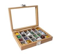 Dmnnlp Vitrina de 24 rejillas de roca, caja de colección de rocas de madera con tapa de vidrio transparente, cajas de exhibición de almacenamiento para coleccionables, pequeñas piedras preciosas de