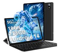 DMOAO Tablet 10 Pulgadas Android 14 con 5G Wi-Fi 6, FHD Tablet con 18 GB RAM + 128 GB ROM (Ampliable a 1TB), Widevine L1, 8 Cores, BT 5.0, 6000mAh, USB-C, Teclado + Ratón + Funda, Nero