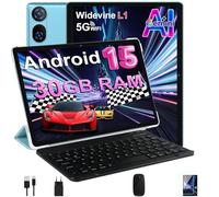 DMOAO Tablet 10 Pulgadas Android 15 con Gemini AI, 30 GB RAM + 2 TB ROM Expansión, 5G WiFi, GPS, Widevine L1, Octa-Core, BT 5.0, 6000mAh, USB-C, FHD Tablet con Teclado+ Ratón + Funda, Azul