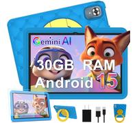 DMOAO Tablet para Niños 10 Pulgadas Android 15 con 30 GB RAM, 5G WiFi 6, Control Parental, 8-Core, 8MP + 5MP, 6000 mAh, Tablet Infantil con Funda Protectora EVA + Soporte 360° Giratorio, Zafíreo