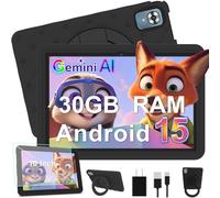 DMOAO Tablet para Niños 10 Pulgadas Android 15 con 30 GB RAM, 5G WiFi 6, Control Parental, 8-Core, 8MP + 5MP, 6000 mAh, Tablet Infantil con Funda Protectora EVA + Soporte 360° Giratorio, Negro