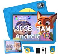 DMOAO Tableta Infantil de 10 Pulgadas Android 15 con 30 GB de RAM + 64 GB de ROM (2TB), 5G WiFi 6, Widevine L1, Control Parental, 8 núcleos, 6000 mAh, Tablet Infantil con Funda EVA, Soporte Giratorio