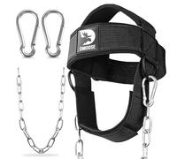 DMoose Fitness Arnés de Cabeza de Cuello para Entrenamiento de Resistencia Anillos D Extra-Pesados y Cadena de Acero - Construir un Cuello más Grueso con Correa de Cuello de Ejercicio Duradero