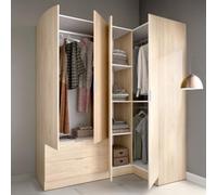 DMORA Armario de Esquina para Dormitorio, Armario esquinero con 4 Puertas batientes, 174 x 91 x 184 cm, Roble