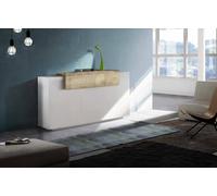 Dmora Credenza Sirio, Madia da cucina a 3 Ante, Buffet da soggiorno, 100% Made in Italy, cm 160x45h86, Bianco lucido e Acero
