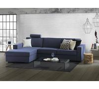 Dmora Divano fisso con penisola Perla, Sofà Soggiorno ad angolo con penisola contenitore Sinistra, Braccioli Slim, 100% Made in Italy, Cm 260x95h90, BLU