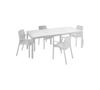 Dmora - Juego de Mesa y sillas Moie salón Interior, Mesa Rectangular Extensible con 4 sillas con reposabrazos, Fabricado en Italia, Color Blanco