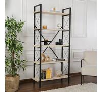 Dmora Libreria Martone, Scaffale da ufficio, Mobile portalibri, Biblioteca, 90x34 h180 cm, Beige e Nero