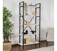Dmora Libreria Martone, Scaffale da ufficio, Mobile portalibri, Biblioteca, 90x34 h180 cm, Bianco e Nero