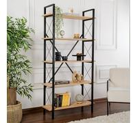 Dmora Libreria Martone, Scaffale da ufficio, Mobile portalibri, Biblioteca, 90x34 h180 cm, Quercia e Nero